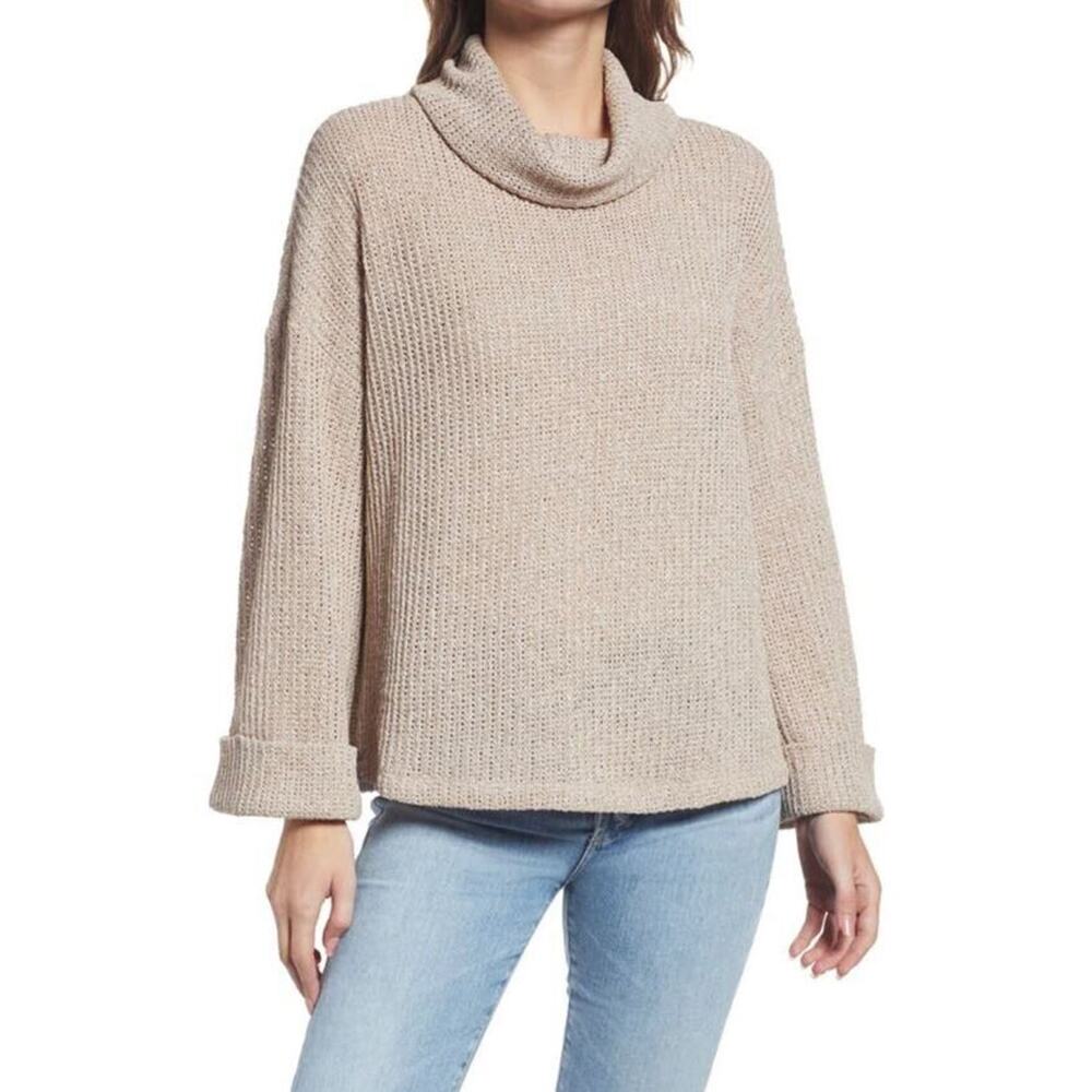 Gibsonlook Women's Flare Sleeve Cowl Neck Sweater‎ in Oatmeal Large MSRP $55